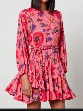 RHODE Ella Dress - Pink Floral Long-Sleeve Ruffle